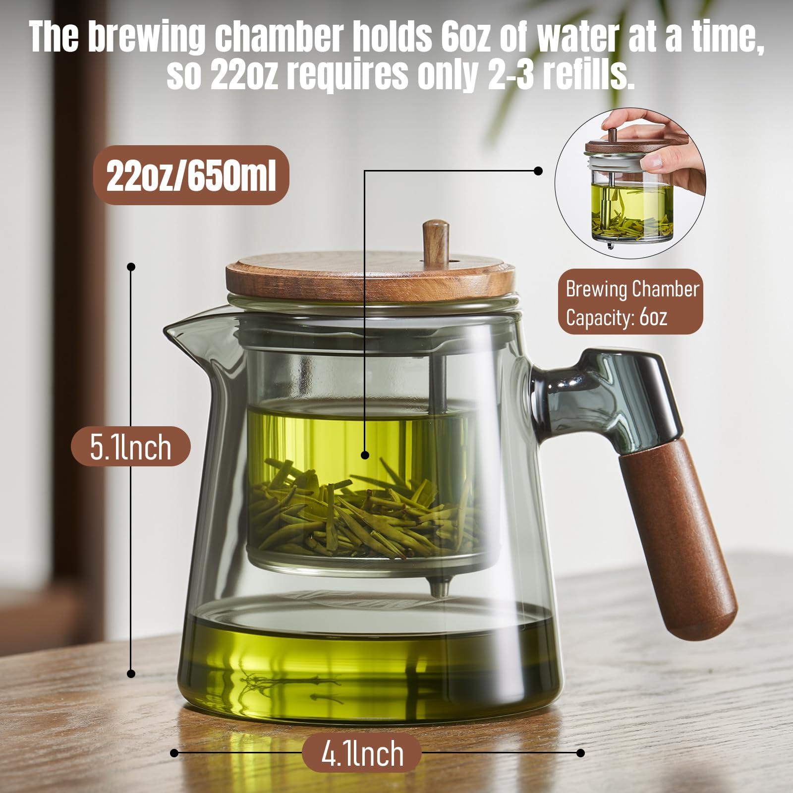 One-button filter design eases tea separation for a smoother brew.