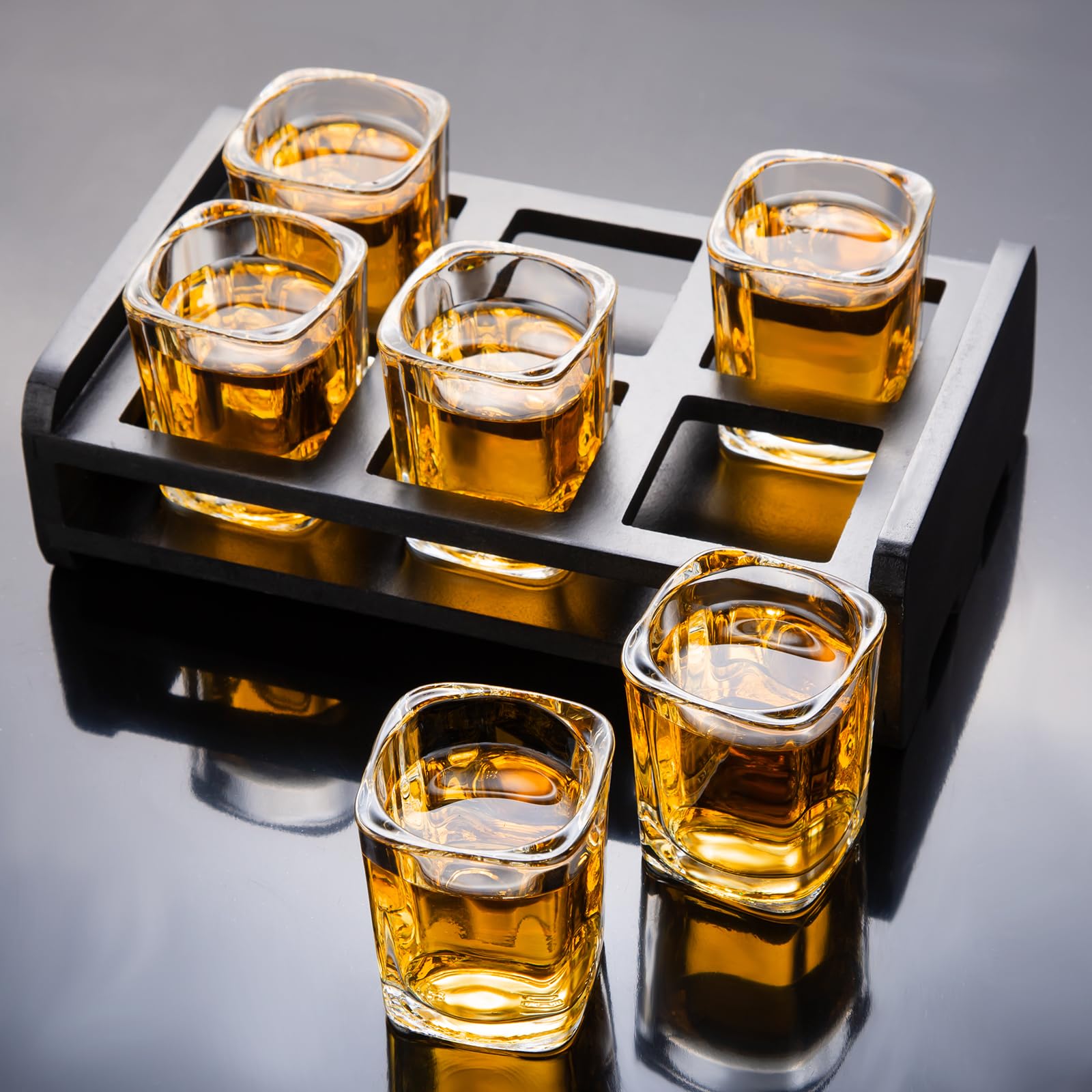 PARACITY holder with elegant black finish keeps glassware organized.