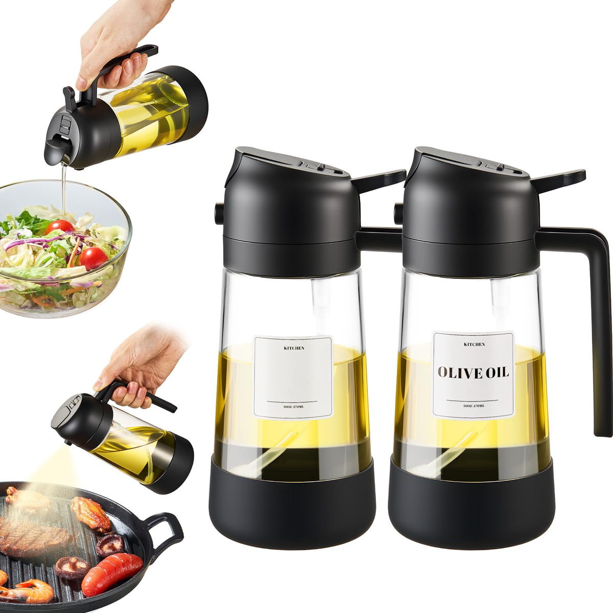 PARACITY silicone-bottom oil dispenser on a countertop for stable placement.