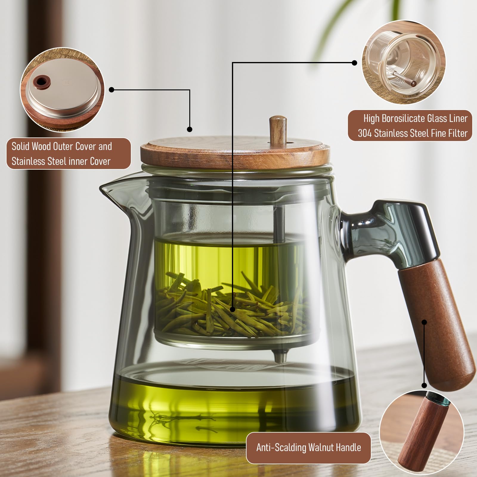 304 stainless steel filter preserves loose leaf flavor.