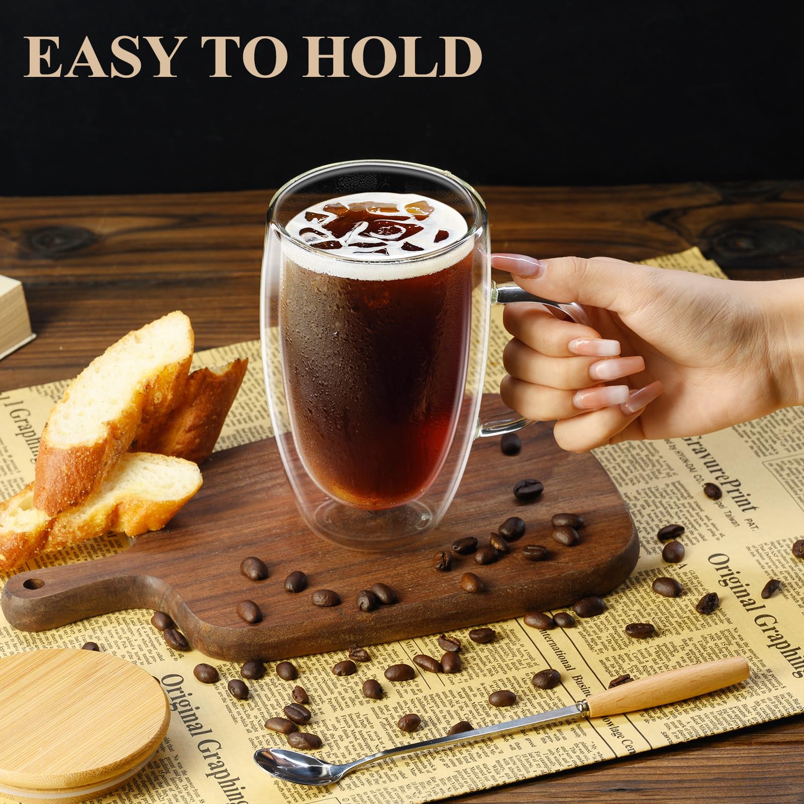 Bamboo lid doubles as coaster for PARACITY glass coffee mug