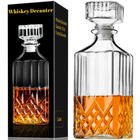 PARACITY whiskey decanter with glass stopper close-up showing crystal clarity for premium spirits