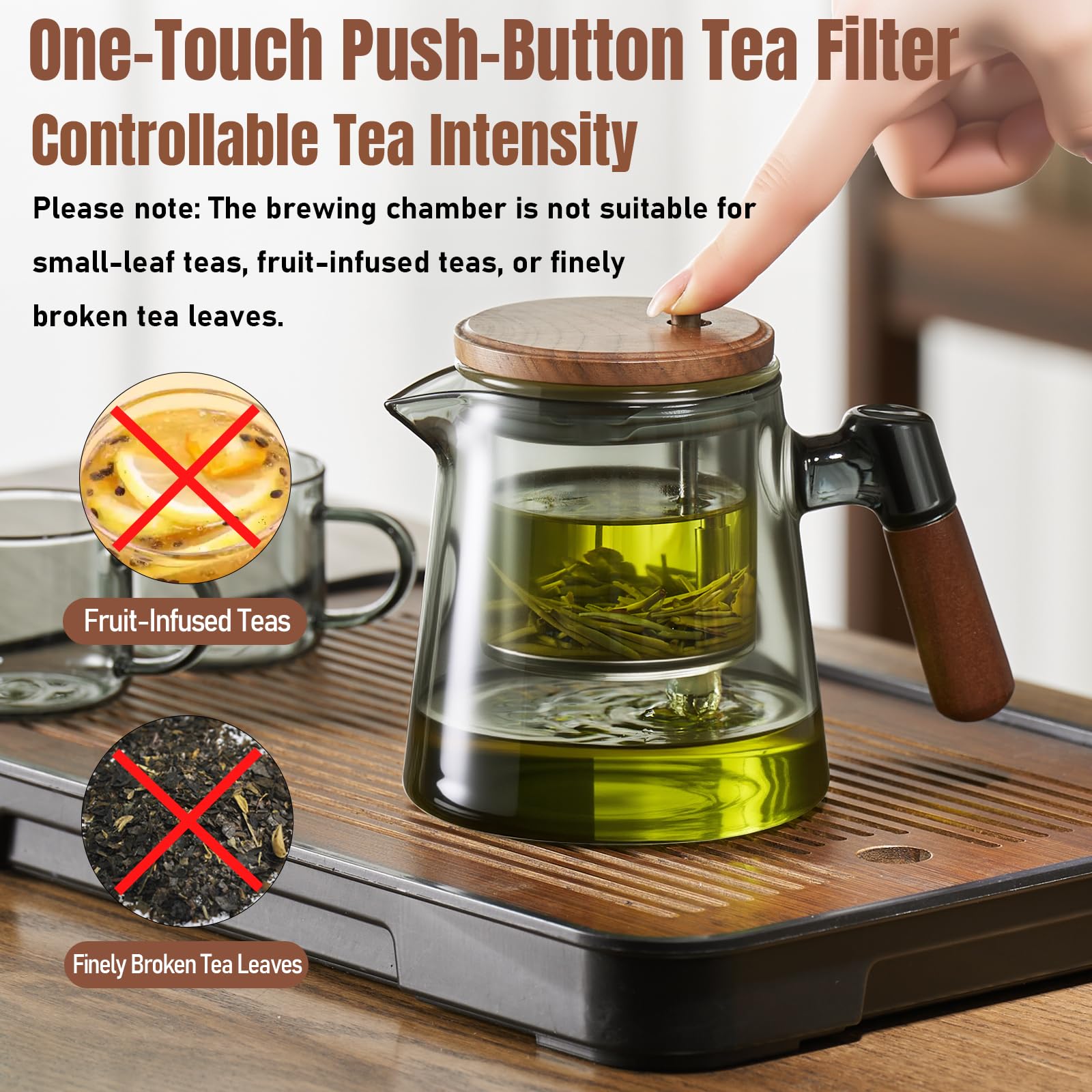 Wood lid and anti-scald walnut handle for safe use.