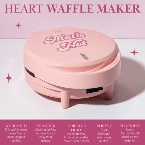 Paris Hilton heart waffle maker showing heat indicator light for ready-to-cook