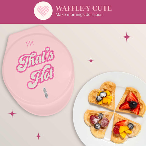 Paris Hilton heart waffle maker on brunch table setup with friends