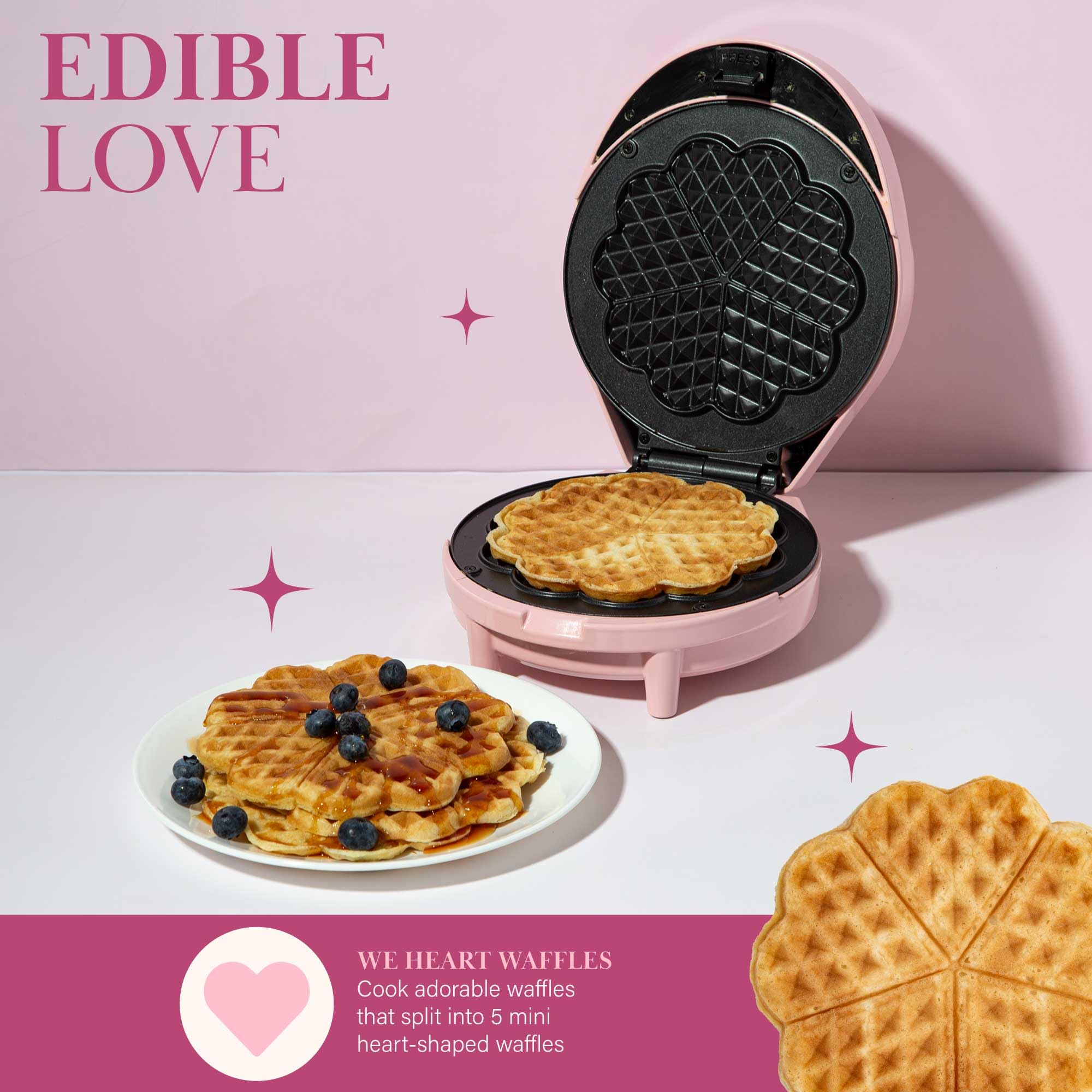 Paris Hilton heart waffle maker operating without flipping for even browning