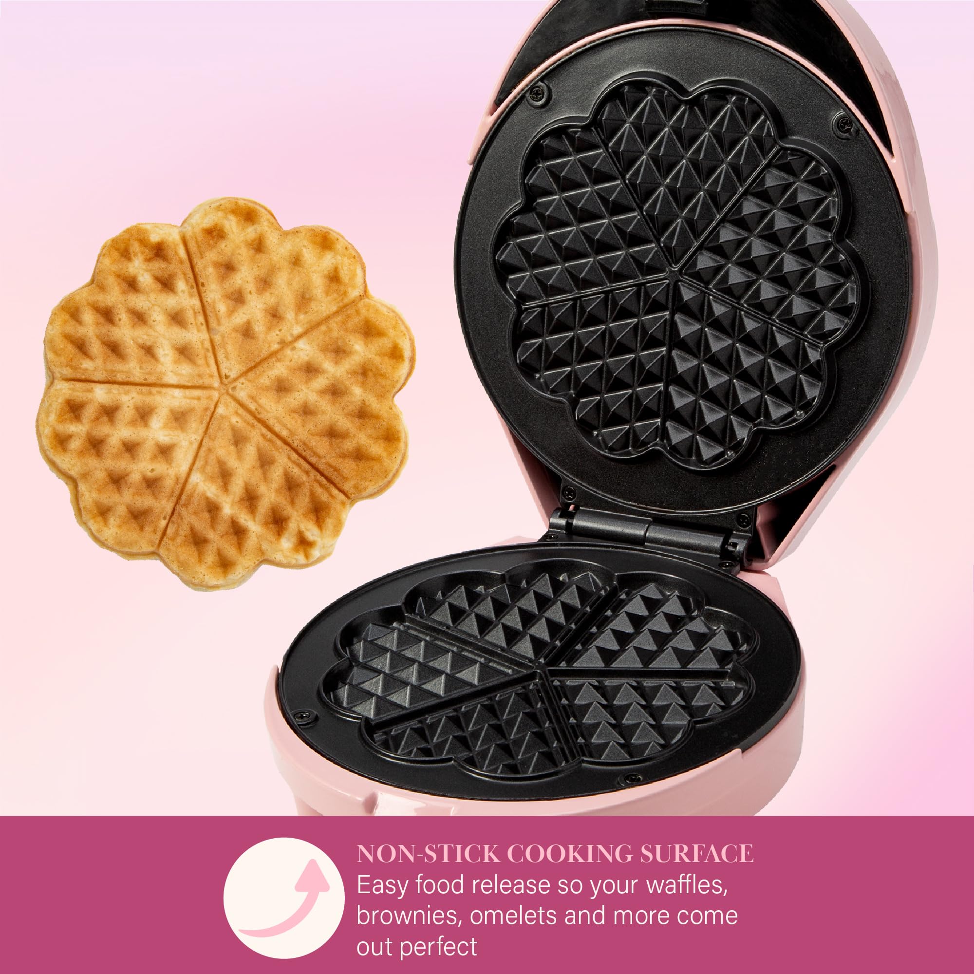 Paris Hilton heart waffle maker with easy-clean nonstick surface for fast cleanup