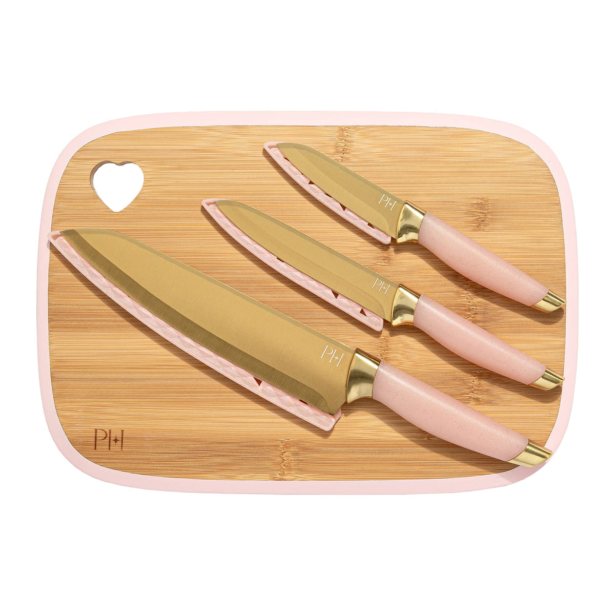 Paris Hilton reversible bamboo cutting board with heart cutout for stylish prep and space saving