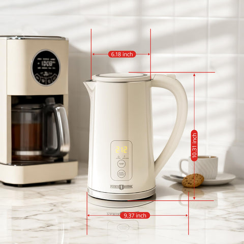 Ergonomic lid and handle design on PARIS RHÔNE electric kettle.