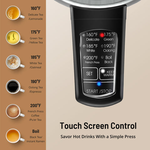 Paris Rhône kettle temperature control panel enabling quick, accurate temp selection for tea or coffee.