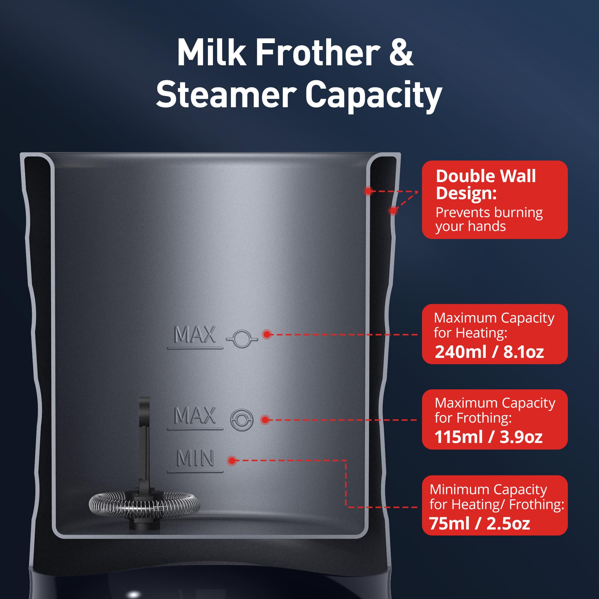 Paris Rhône frother includes cleaning brush for stubborn residue removal.