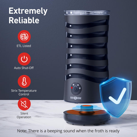 Paris Rhône frother with ETL certification and Strix control for safety.