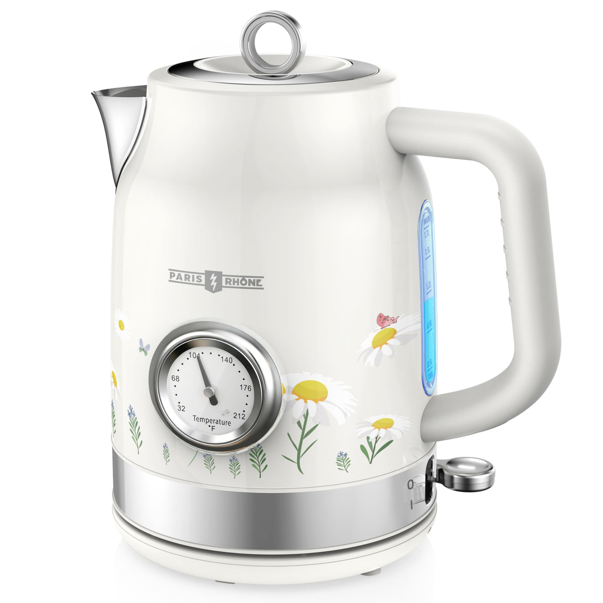 PARIS RHÔNE kettle thermometer shows precise temps for perfect tea brewing