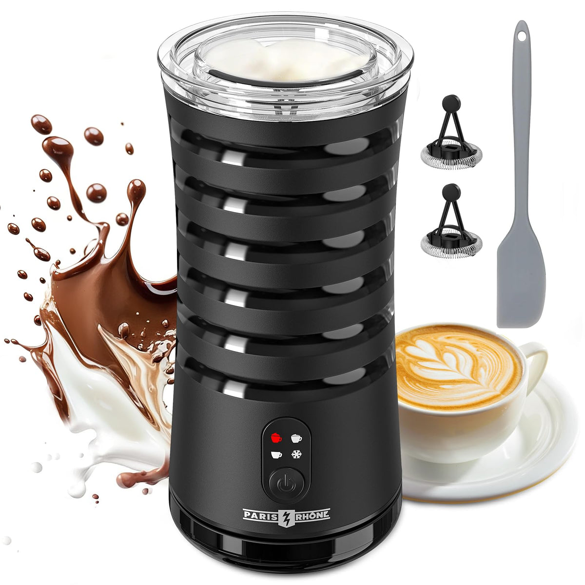 Paris Rhône milk frother with Eiffel silhouette adds chic design for foam