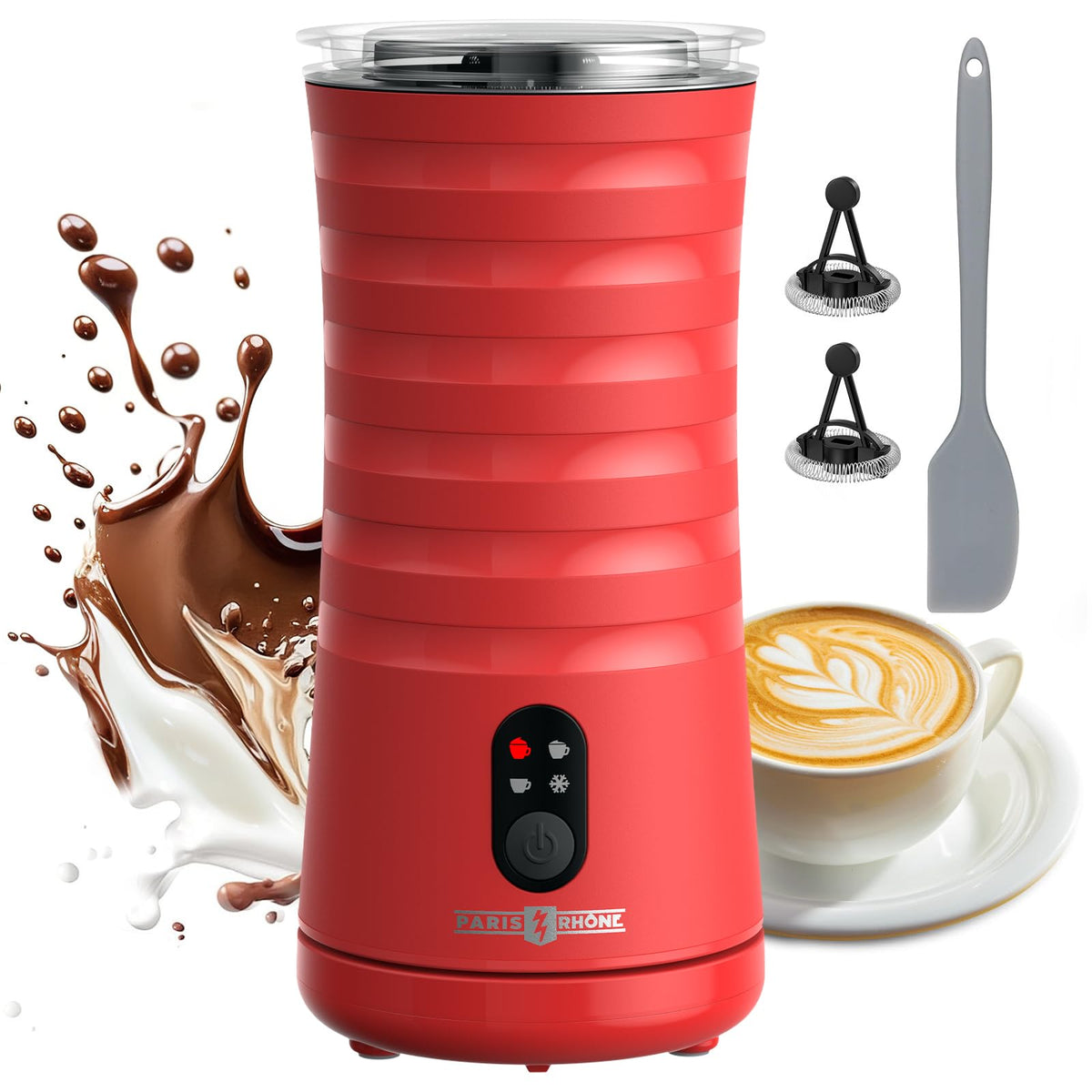 Paris Rhône Milk Frother with Eiffel silhouette enhances kitchen style and durability