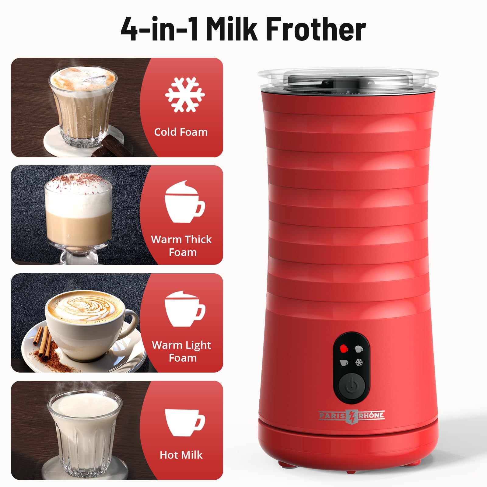 Paris Rhône frother heats milk up to 70°C for balanced warmth