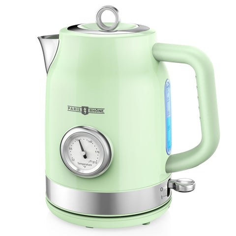 Paris Rhône Retro Electric Kettle shows precise temperature for tea and coffee.