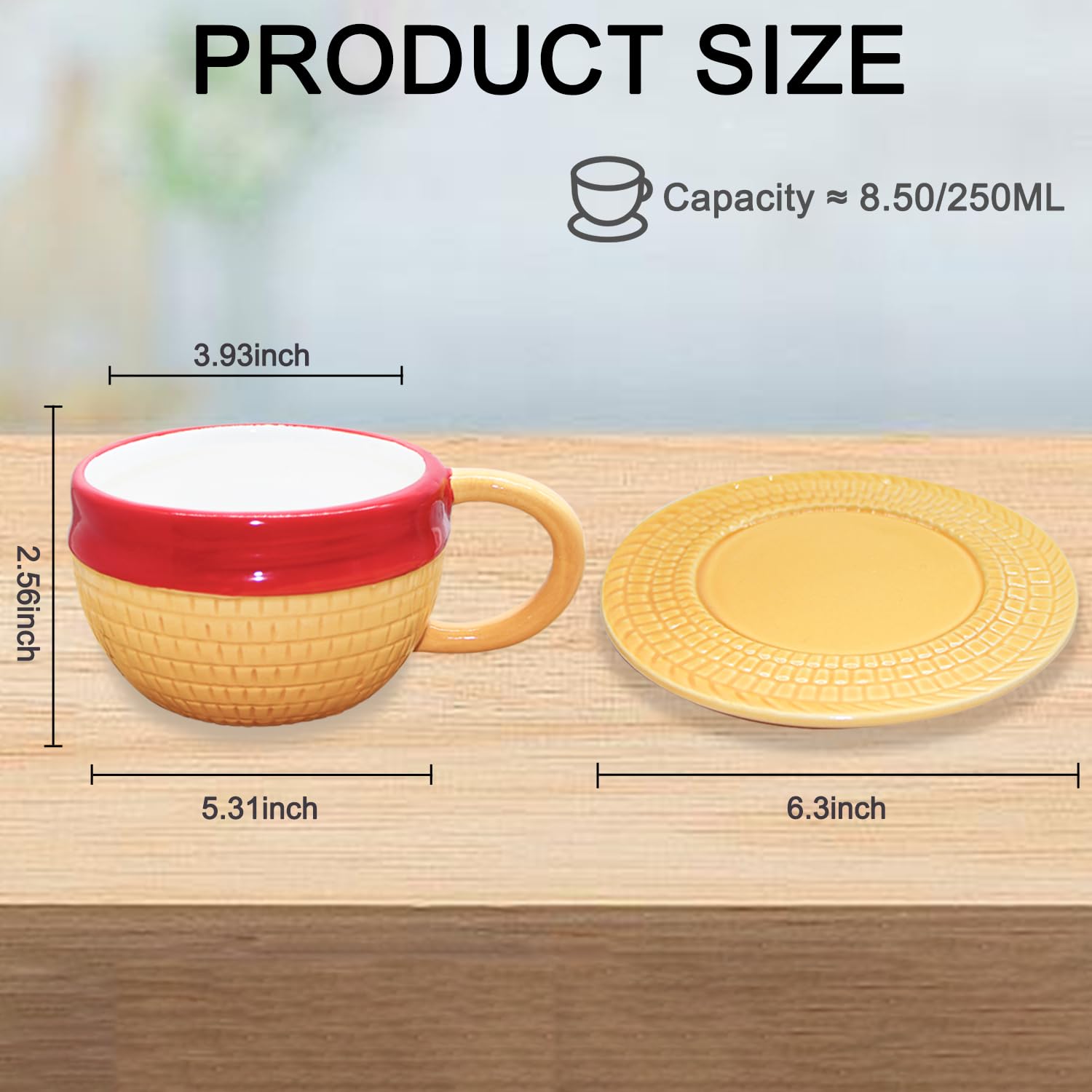 Parknshop straw hat mug with plate, convenient serving and presentation.