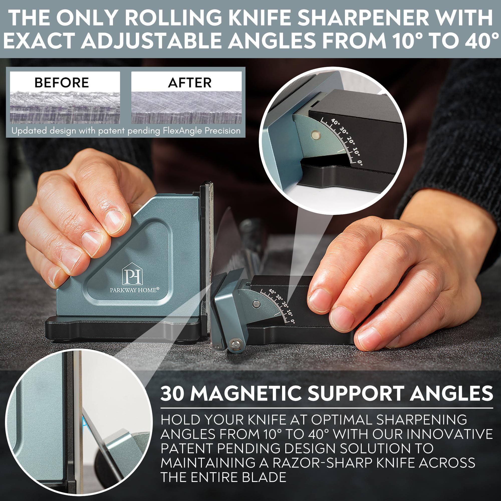 Height adjuster demonstrates compatibility with tall knives in Parkway Home kit