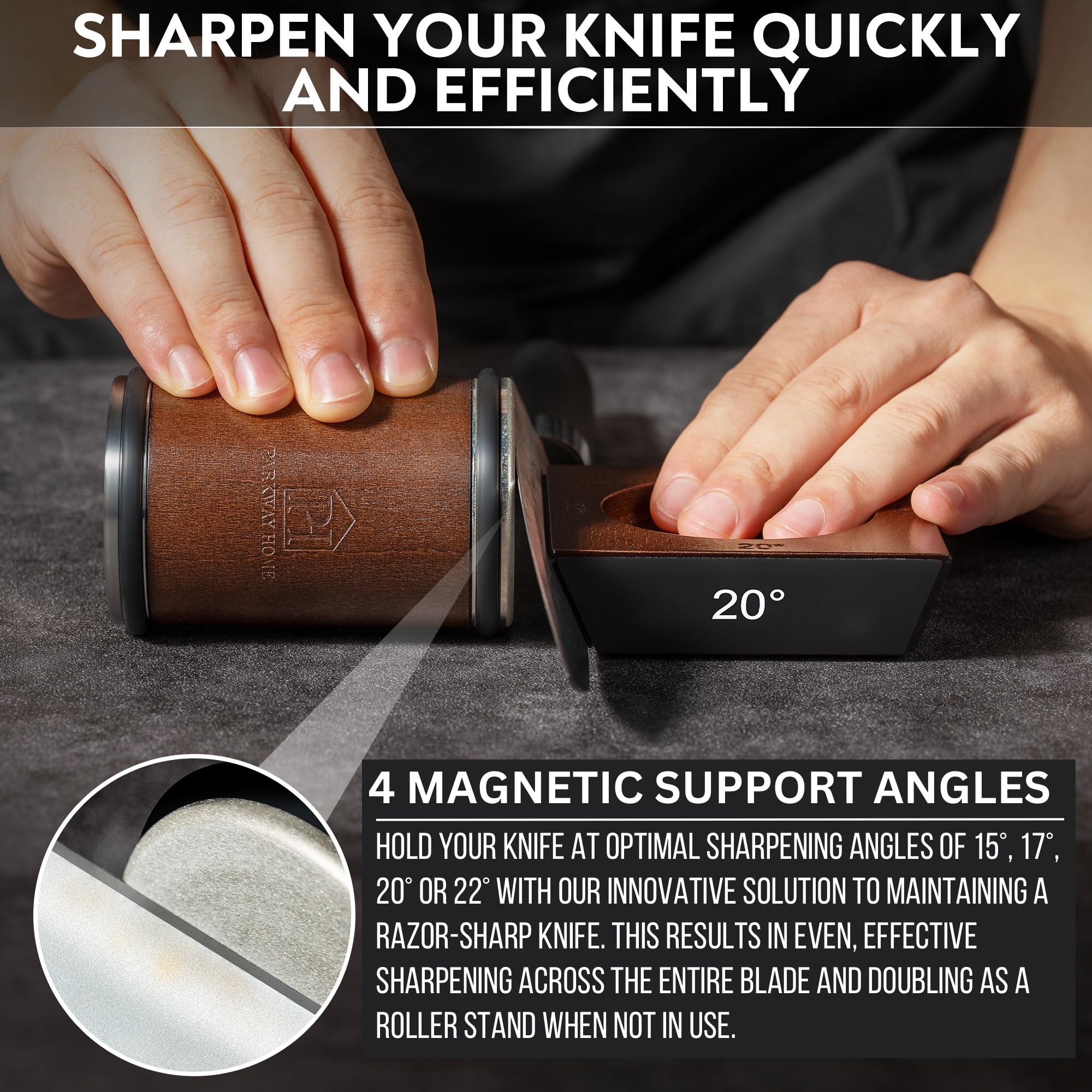 Parkway Home rolling knife sharpener with 20° angle for robust blade refinement
