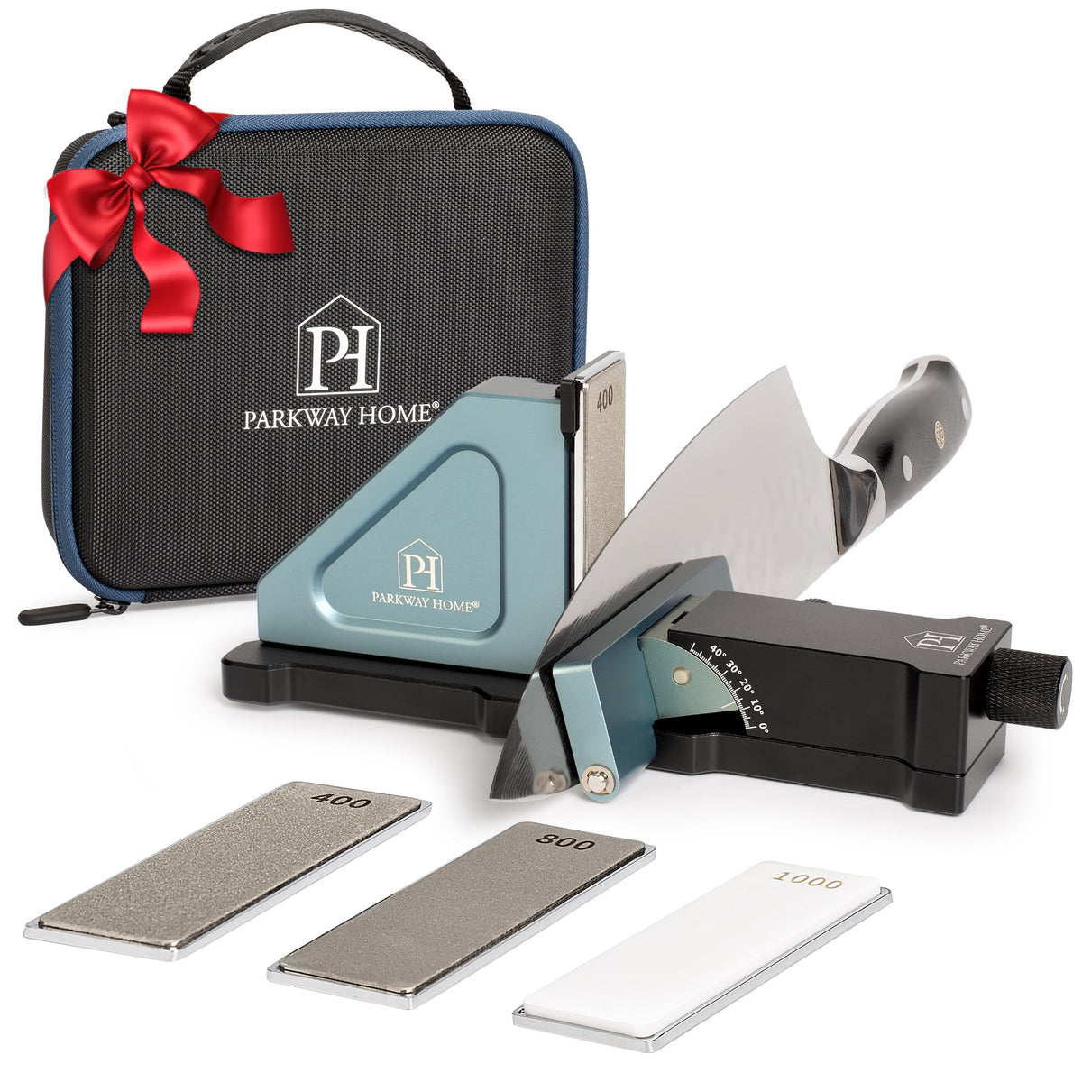Parkway Home rolling sharpener demonstrates angle control for precise edge on kitchen knives