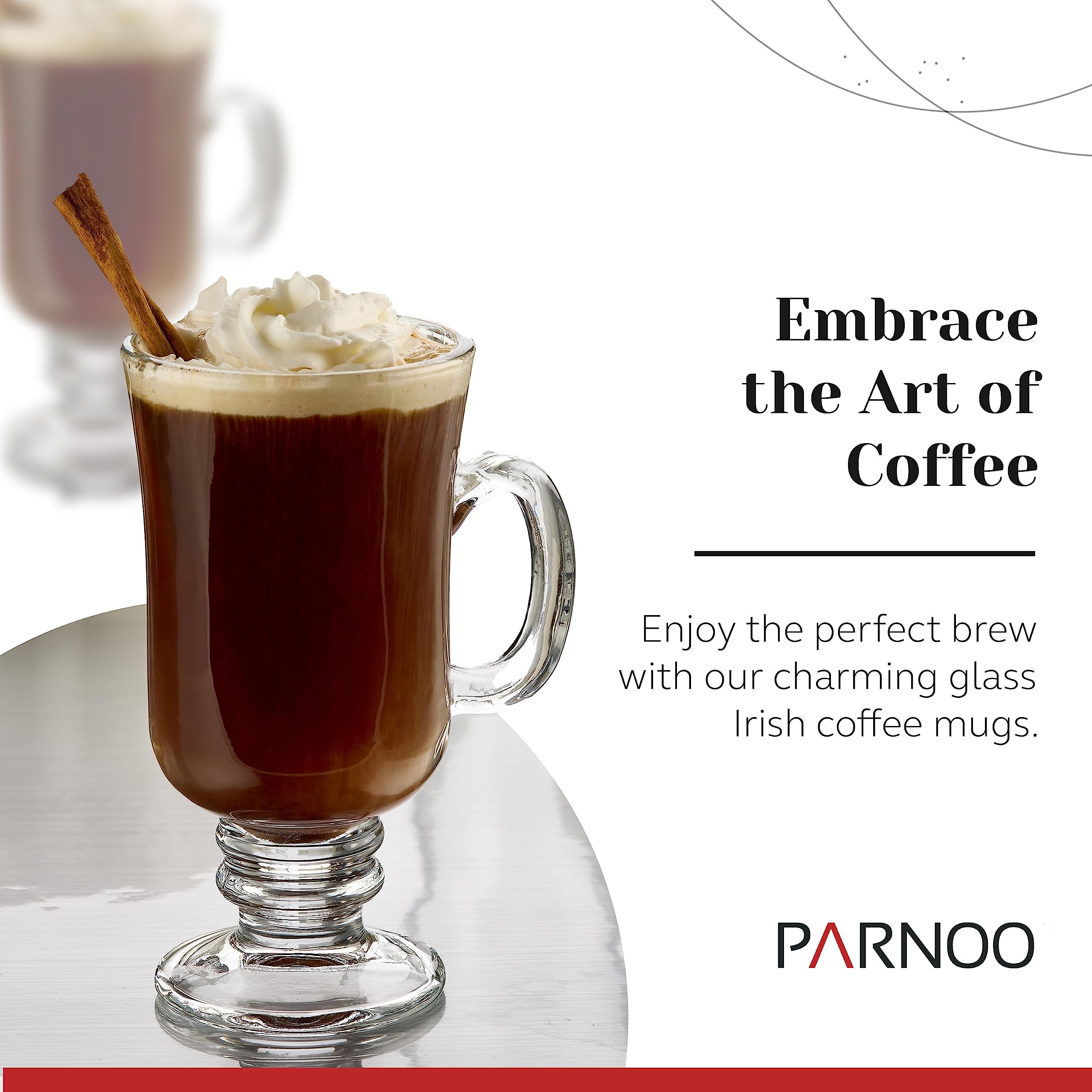 PARNOO Irish coffee mug with footed stem base provides stable, elegant serving for hot beverages.