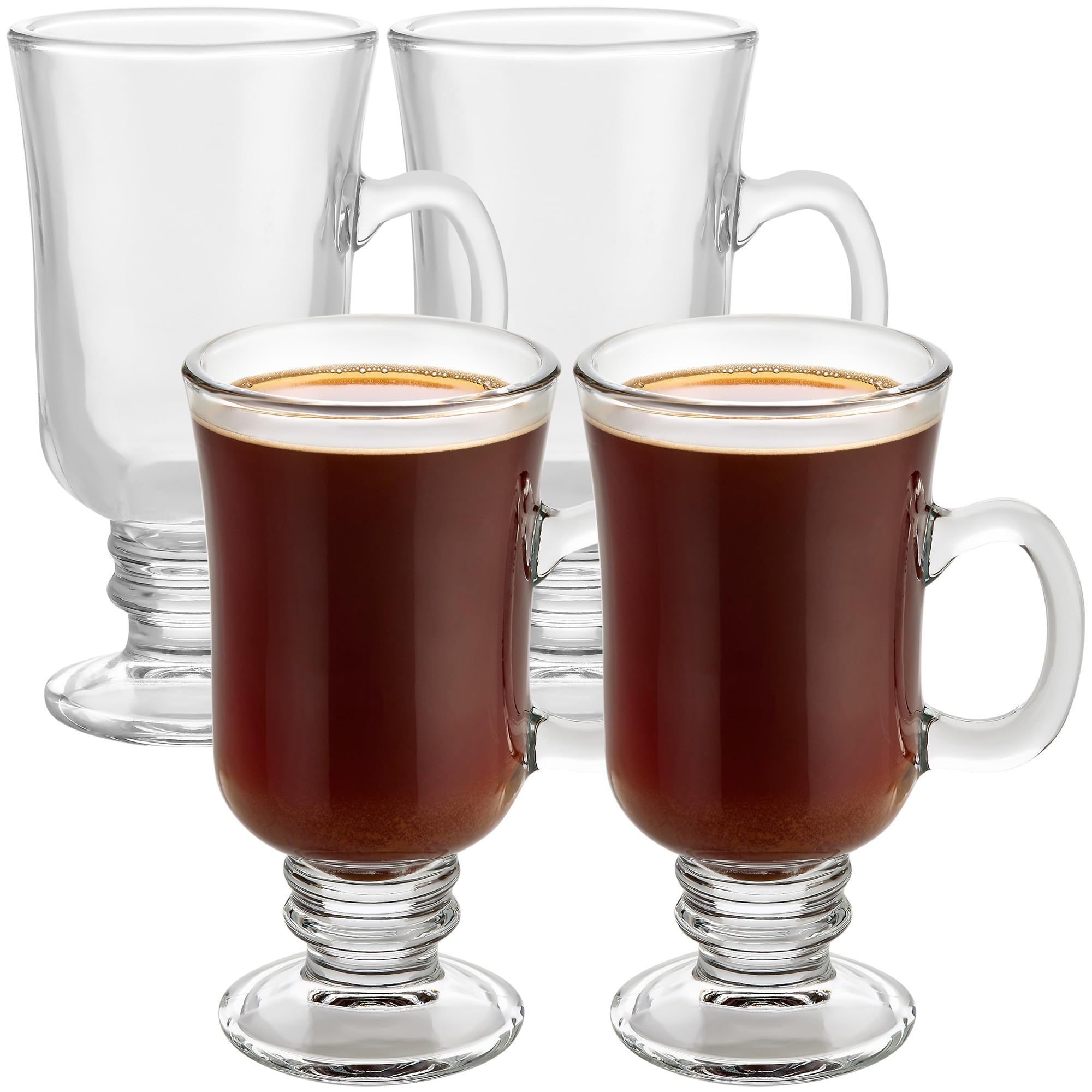 PARNOO Irish coffee mug 8 oz with handle showcases clear glass for a dramatic coffee presentation.