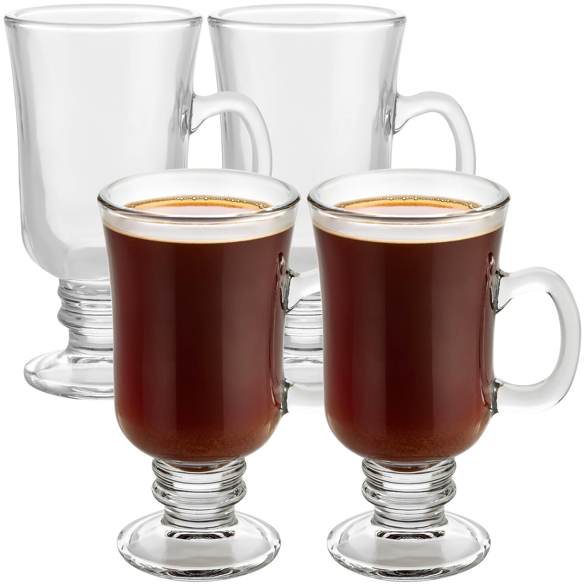 PARNOO Irish coffee mug 8 oz with handle showcases clear glass for a dramatic coffee presentation.