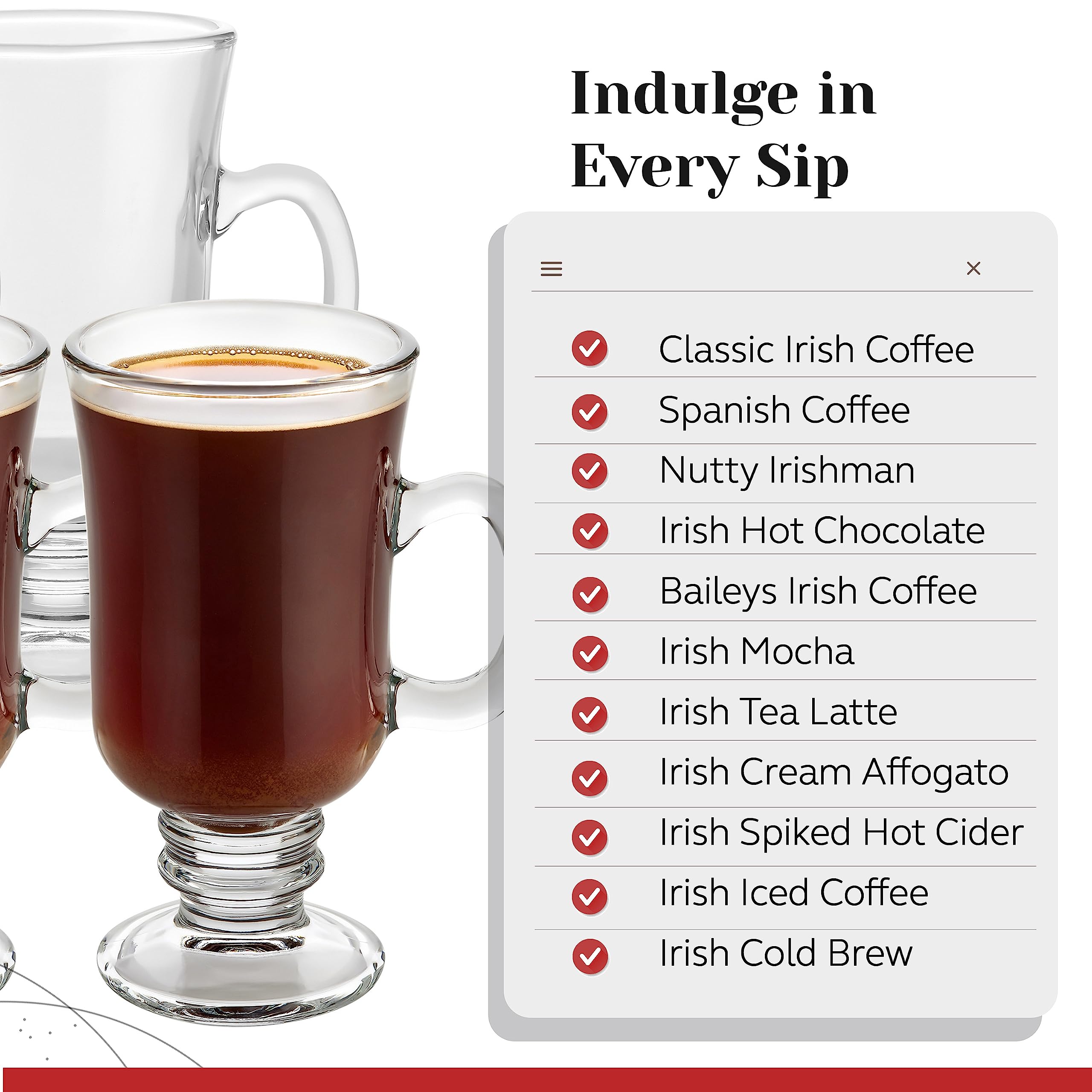 PARNOO hand-blown glass Irish mug highlights craftsmanship and pristine clarity with every pour.