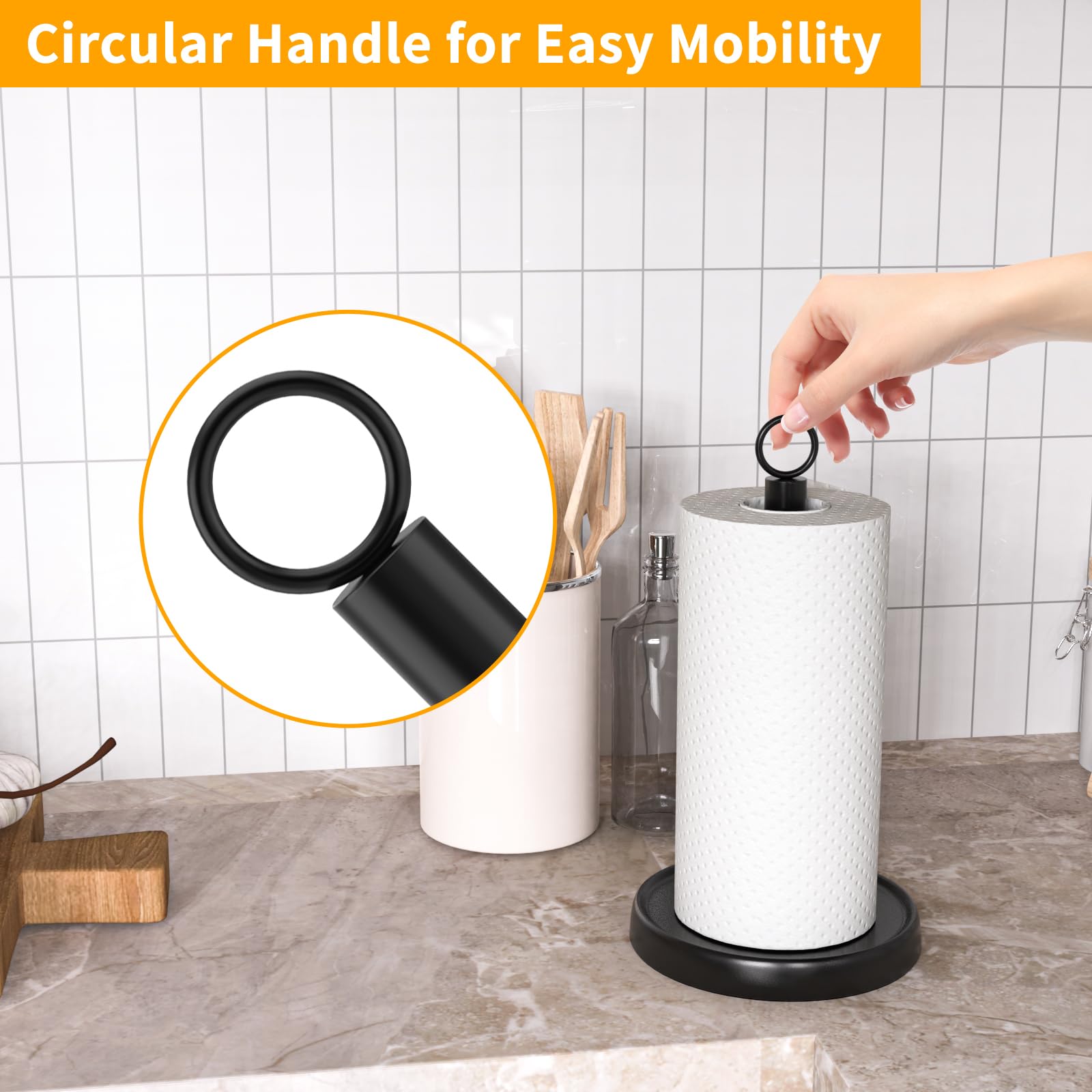 PAROTO paper towel holder ring-handle enables easy repositioning during cooking.