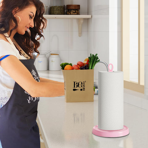 PAROTO pink paper towel holder on kitchen counter adds farmhouse decor and organization