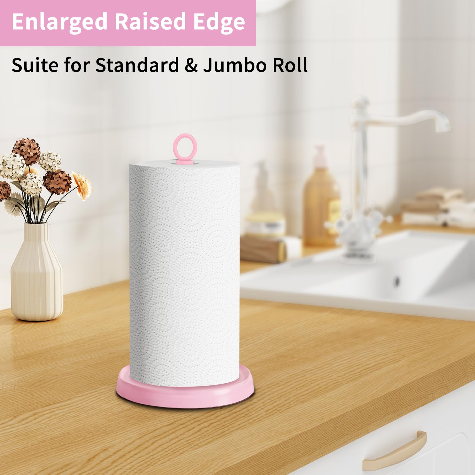 PAROTO pink paper towel holder easy to move between tasks and spots