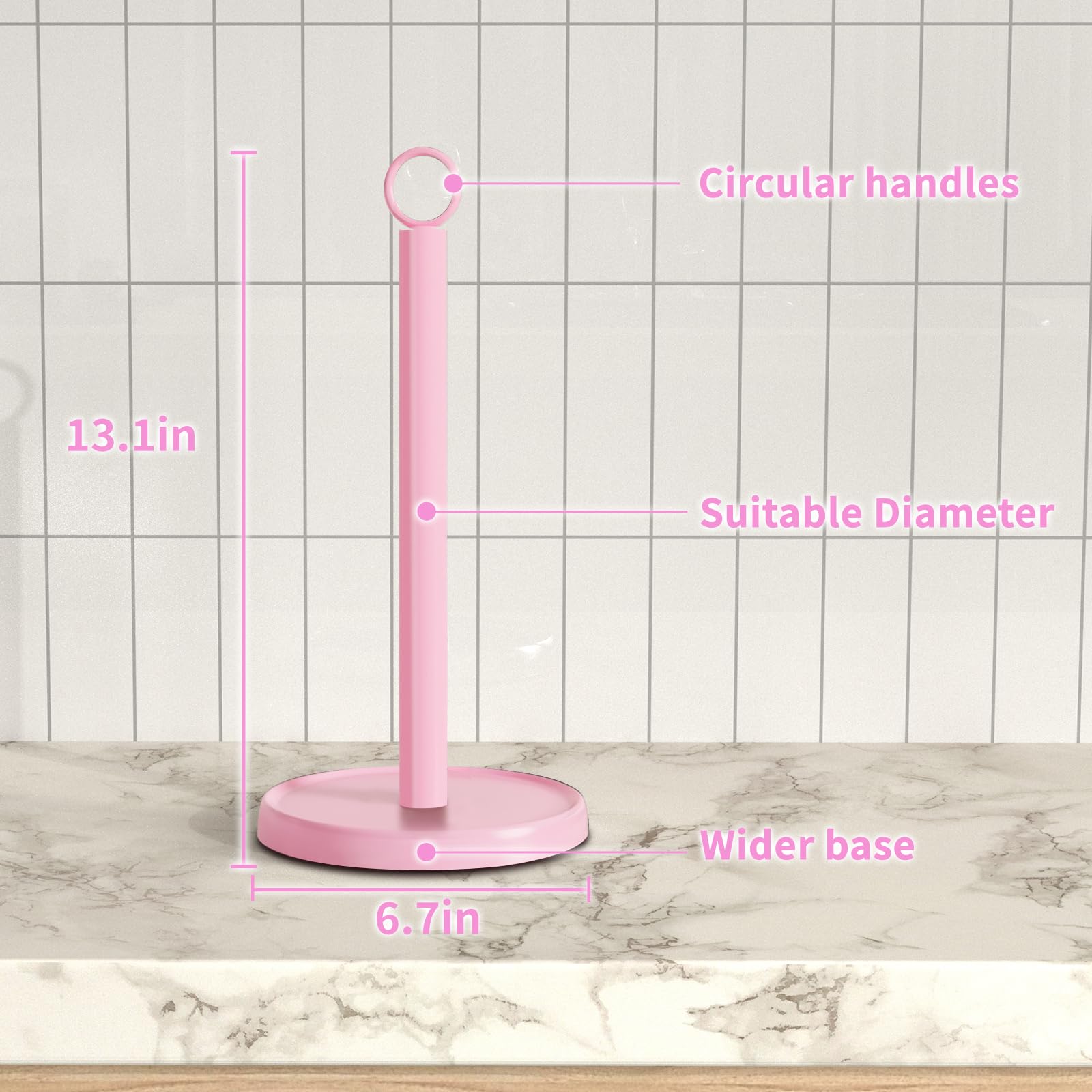 PAROTO pink paper towel holder non-slip base protects countertops during use