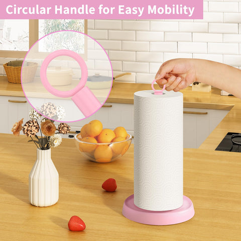 PAROTO pink paper towel holder ring handle shows easy-to-move design during cooking tasks