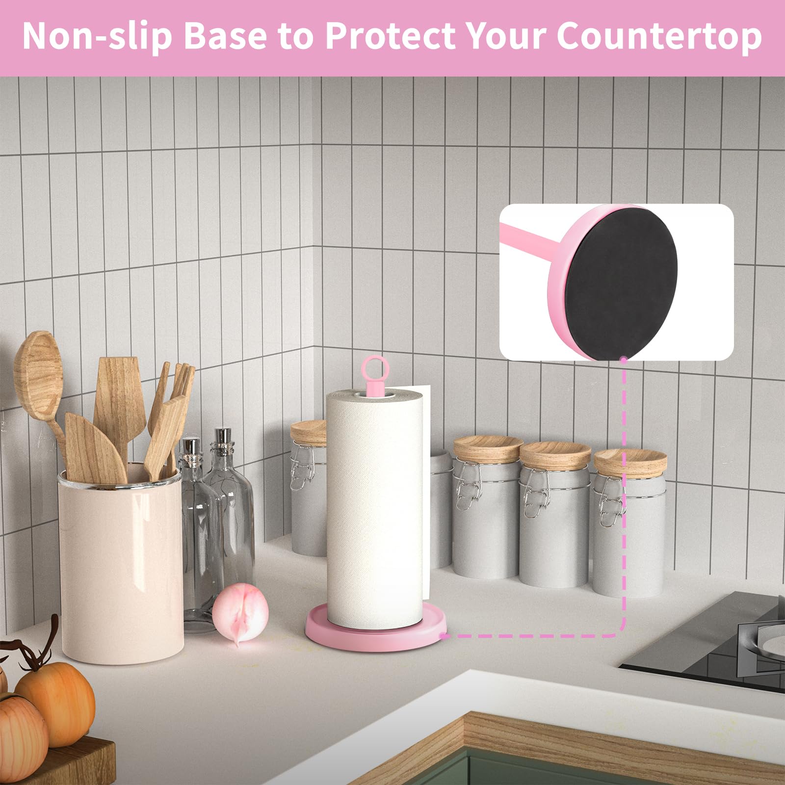 PAROTO pink paper towel holder stainless steel detail highlights rust-resistant metal finish