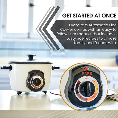Pars 3 Cup Rice Cooker stainless finish offers easy cleanup after meals