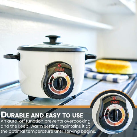 Pars 3 Cup Rice Cooker in use on kitchen counter during prep