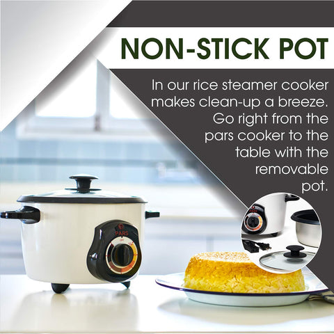 Pars 3 Cup Rice Cooker inner pot for even heat and easy cleanup
