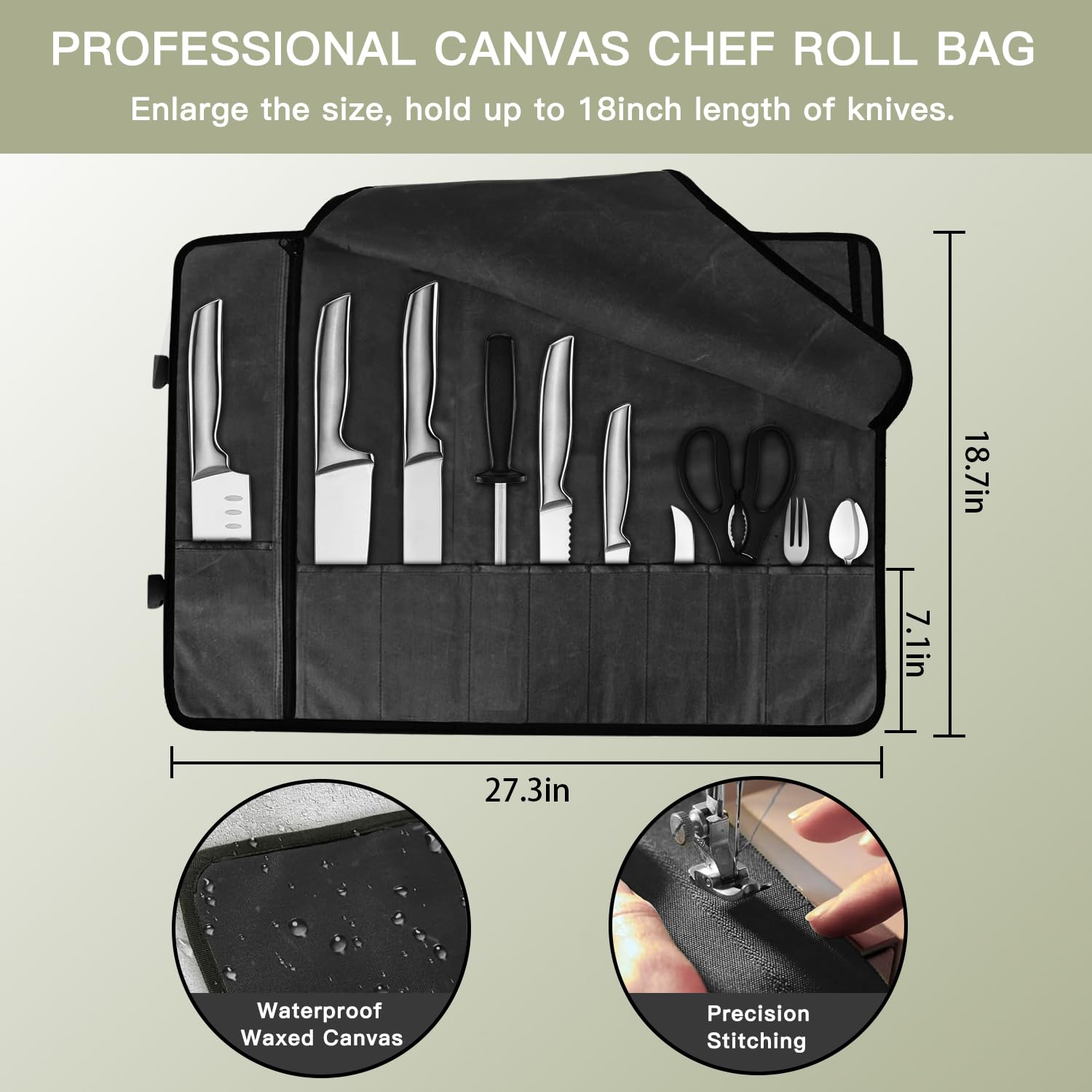 Parsuko Chef Knife Roll Bag with adjustable strap ready for comfortable transport.