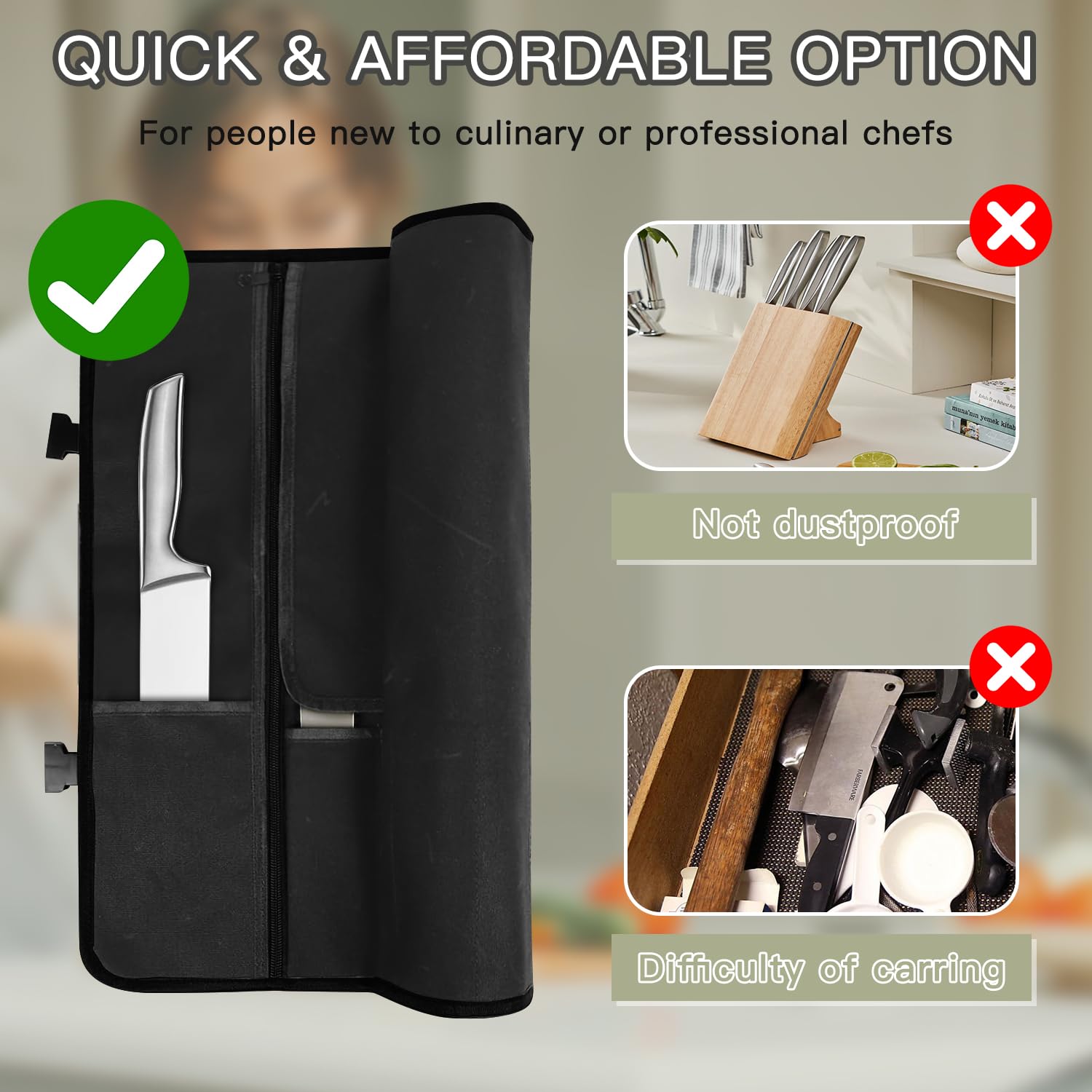 Parsuko Chef Knife Roll Bag in waterproof waxed canvas resists rain and spills.