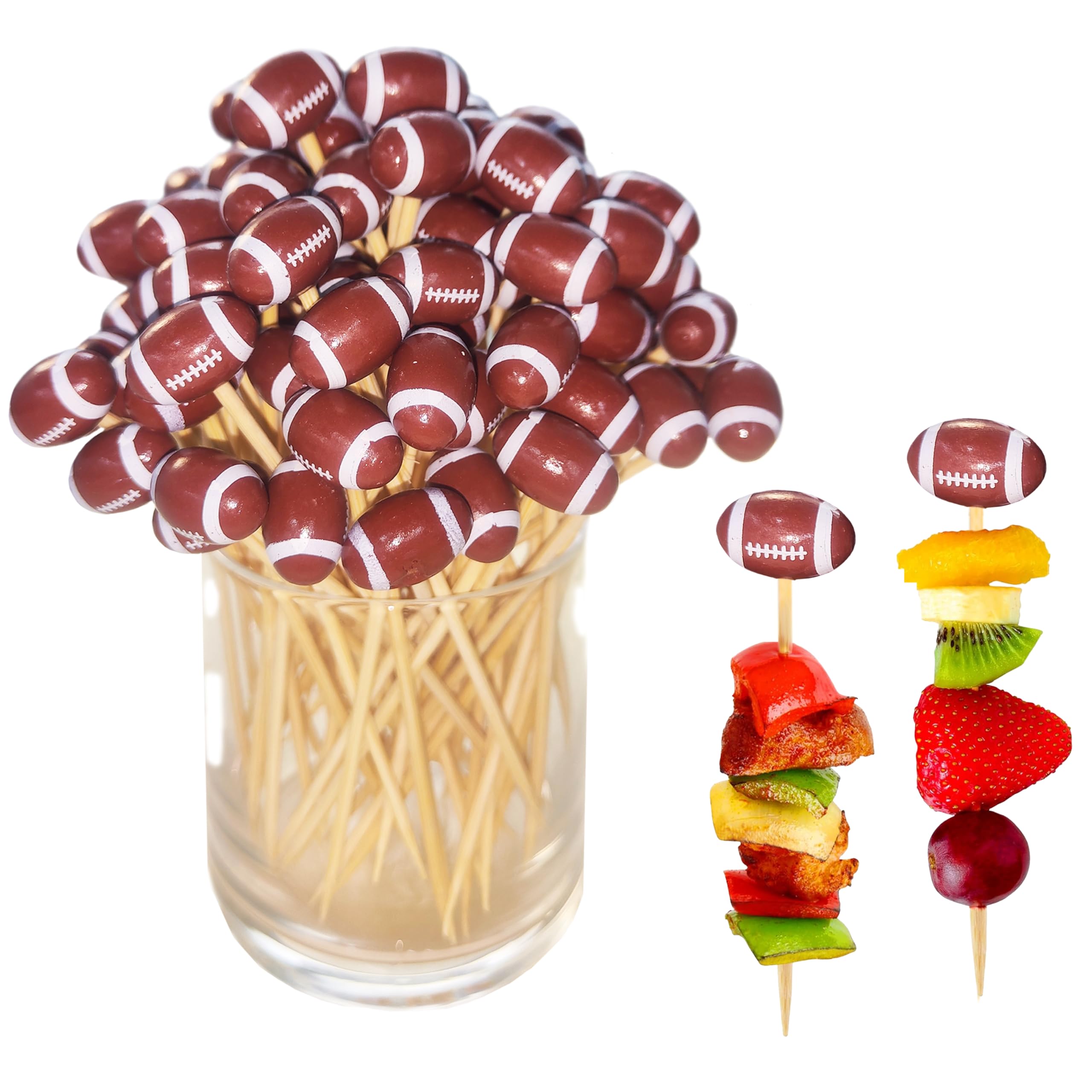 Partico football cocktail picks with 4-9 inch length for easy garnish at parties.