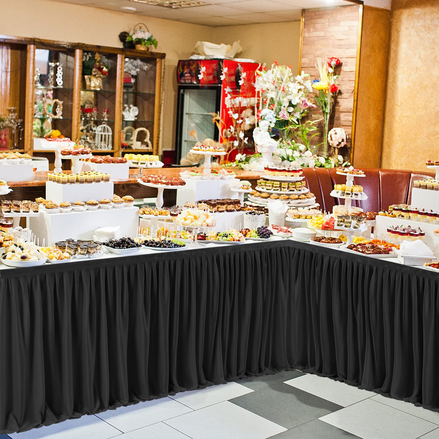 PARTISKY dessert or cake table skirt enhances display with a clean frame.