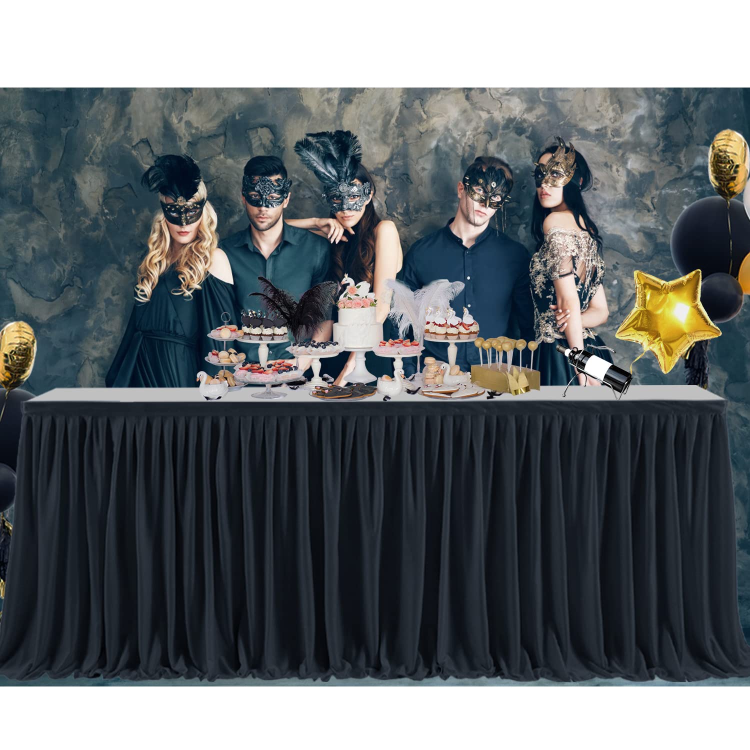 PARTISKY wedding reception tables gain refined coverage with this skirt.