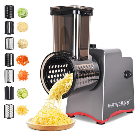 PARTNERJOY 7-in-1 electric cheese grater motor in action for fast ingredient prep