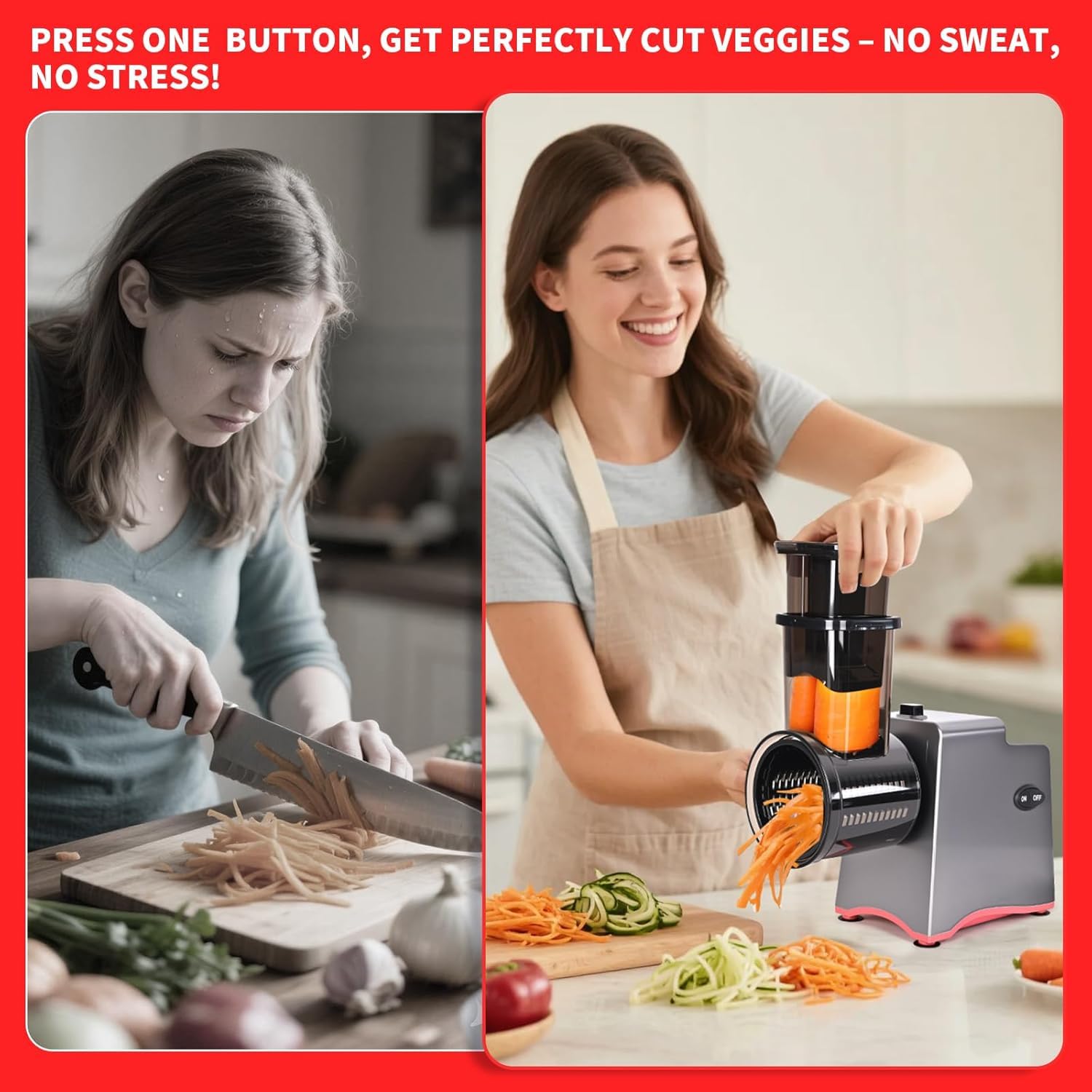 PARTNERJOY cheese grater slicing blade in use for even veggie cuts