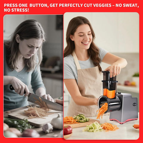 PARTNERJOY cheese grater slicing blade in use for even veggie cuts