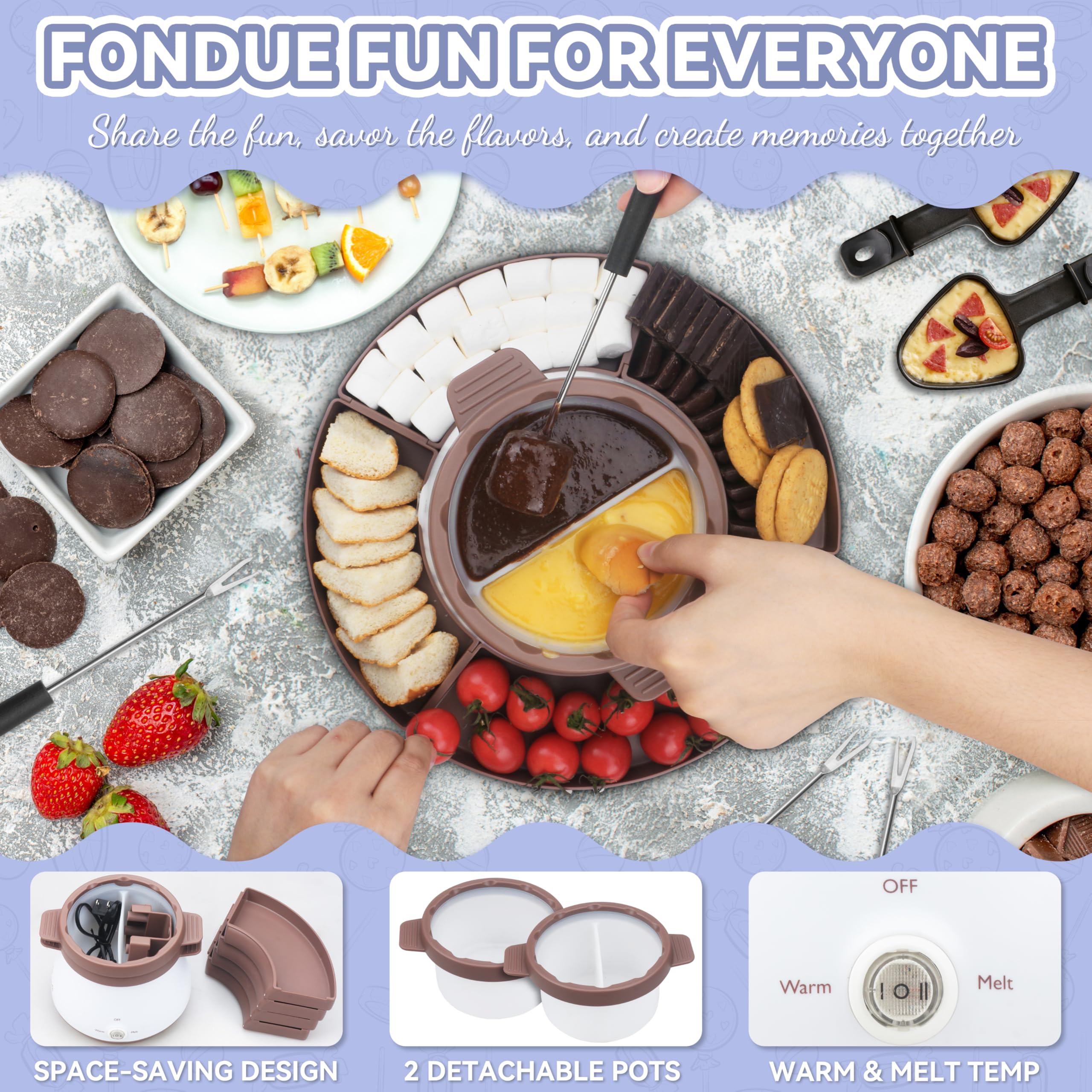 Party Desserts chocolate melting base heats evenly for silky fondue