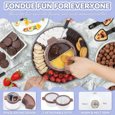 Party Desserts chocolate melting base heats evenly for silky fondue