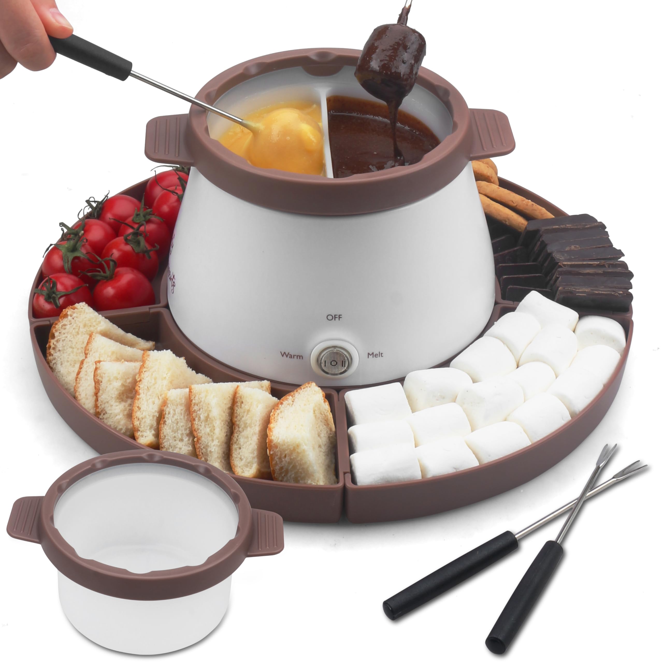 Party Desserts electric fondue pot base with detachable bowls for easy dual dipping