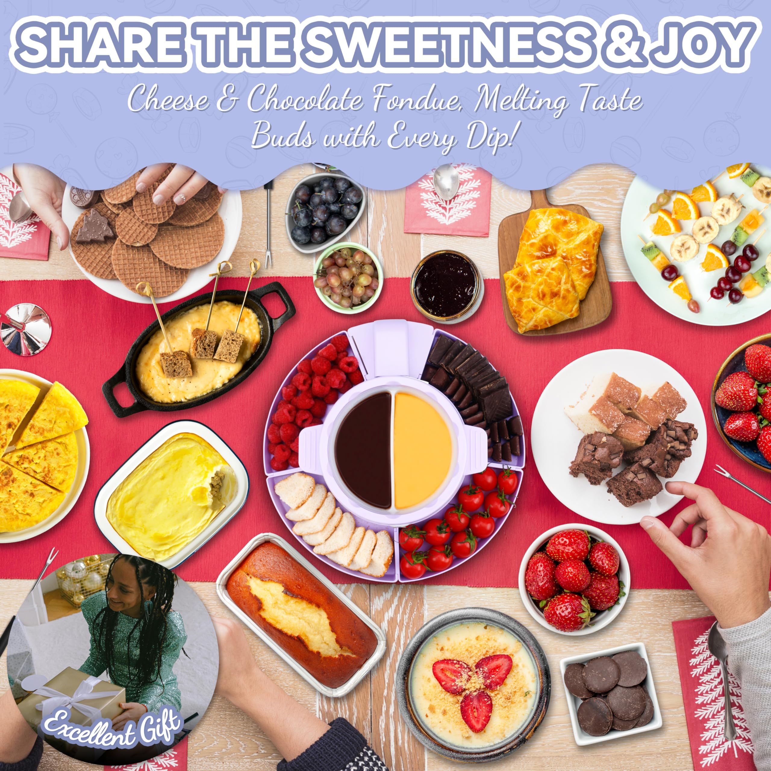 Party Desserts lavender fondue set creates elegant tasting night ambiance.